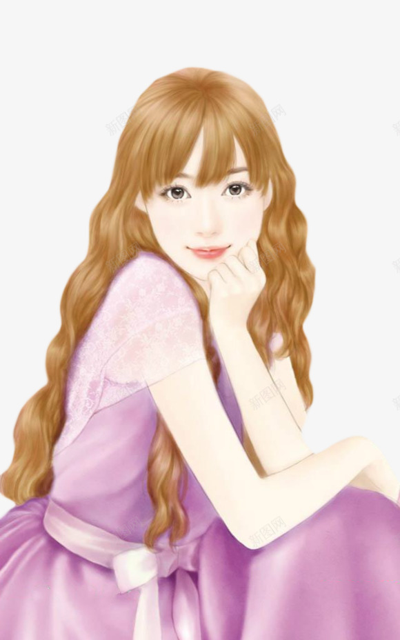 托腮造型手绘美女人物png免抠素材_新图网 https://ixintu.com 人物 美女 造型