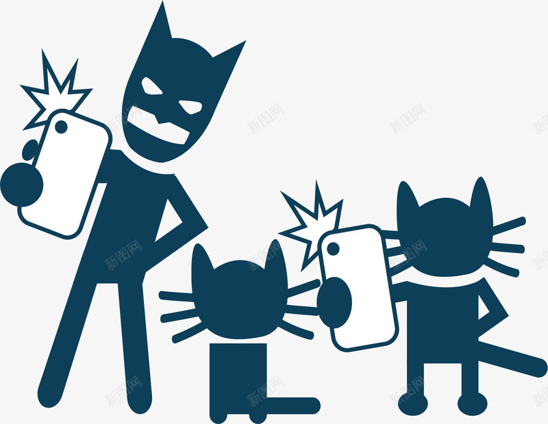 猫咪自拍照矢量图ai免抠素材_新图网 https://ixintu.com 扁平化 手机自拍 深蓝色 猫咪 矢量图 矢量素材 聚会自拍 自拍 自拍海报 节日自拍