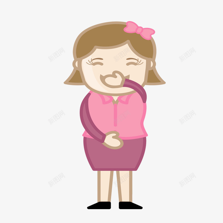 窃喜的老师png免抠素材_新图网 https://ixintu.com 捂嘴笑 短发 短裙 窃喜 蝴蝶结头饰 高兴