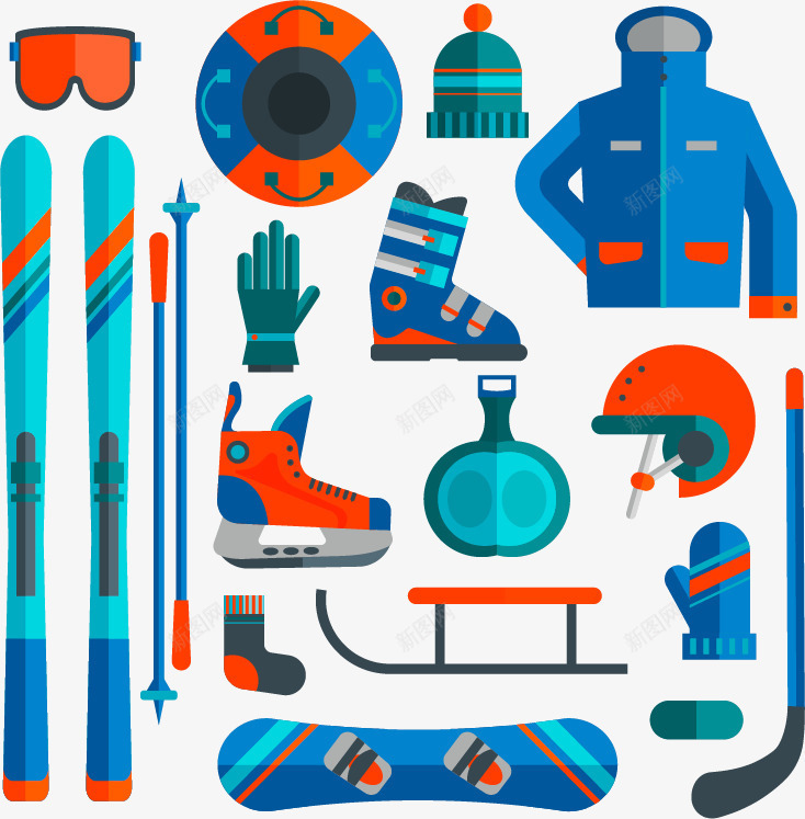 撞色系滑雪装矢量图ai免抠素材_新图网 https://ixintu.com 免扣png素材 免费png素材 橘色撞色 滑雪服 滑雪板 蓝色 矢量图