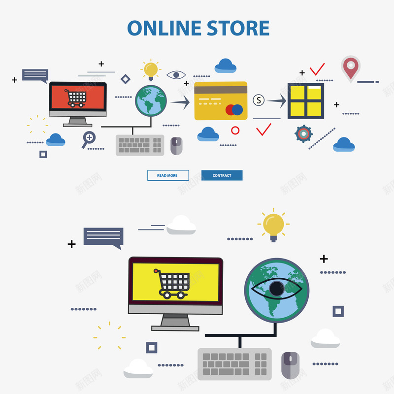 在线商店网页与信息图表矢量图ai免抠素材_新图网 https://ixintu.com 商店 扁平化元素 网页设计 购物 矢量图