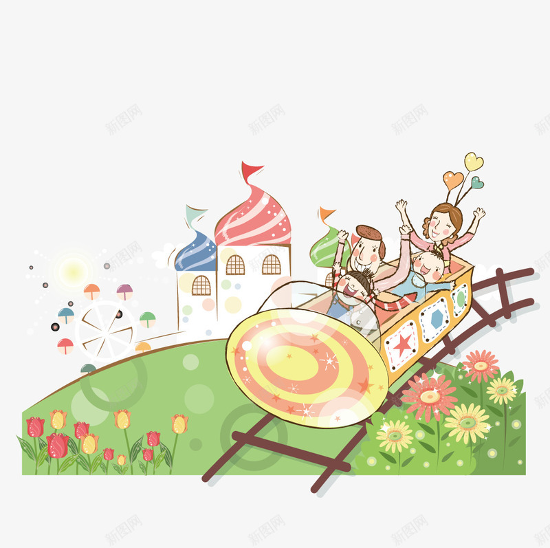 乘坐过山车游玩的父母和孩子png免抠素材_新图网 https://ixintu.com 乘坐 孩子 游玩 父母 过山车