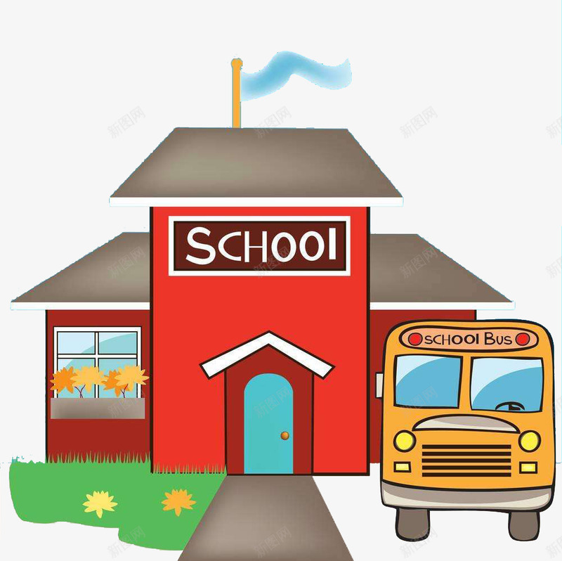 校园教学楼校车扁平化图案png免抠素材_新图网 https://ixintu.com School 卡通风格 扁平化 扁平校园 教学楼 校园 校车 装饰图案