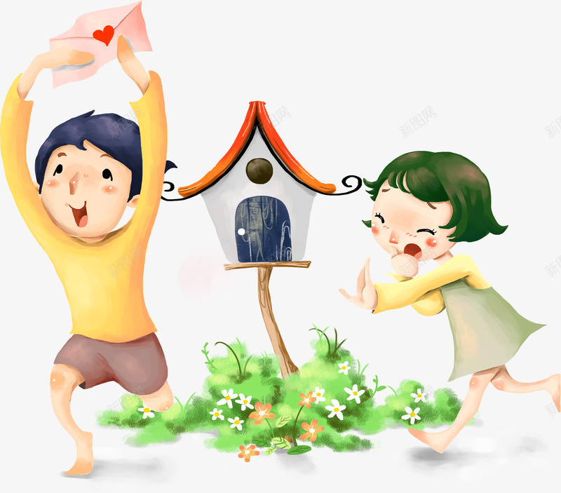 卡通人物游玩png免抠素材_新图网 https://ixintu.com 人物 卡通 小花 游玩 花朵