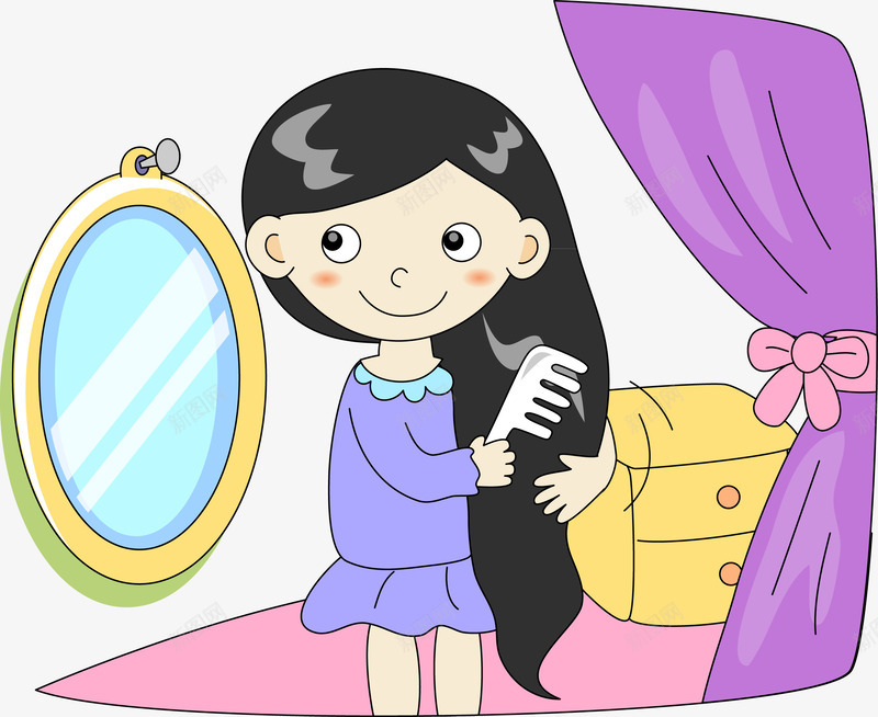 梳妆的女孩矢量图ai免抠素材_新图网 https://ixintu.com 可爱 小女孩子 梳妆 美丽 矢量图