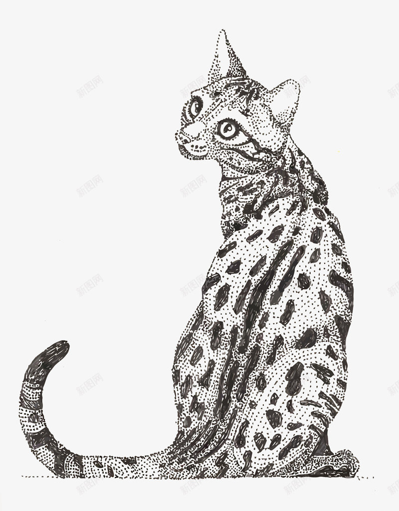 点绘豹猫png免抠素材_新图网 https://ixintu.com 宠物 手绘 点绘 猫咪 豹猫