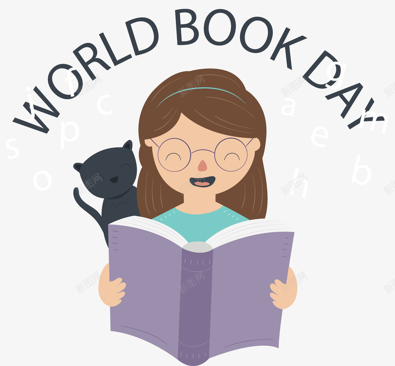跟猫咪一起看书的女孩矢量图ai免抠素材_新图网 https://ixintu.com 看书 看书的人 看书的女孩 矢量png 矢量图 腰看书 读书日 黑色猫咪