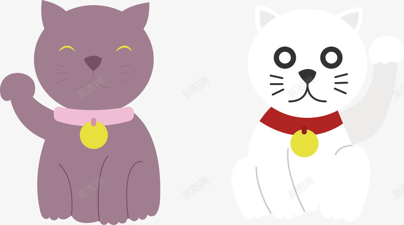 紫色猫咪png免抠素材_新图网 https://ixintu.com 可爱 手绘 招财猫 白色 紫色猫咪 铃铛 颈圈