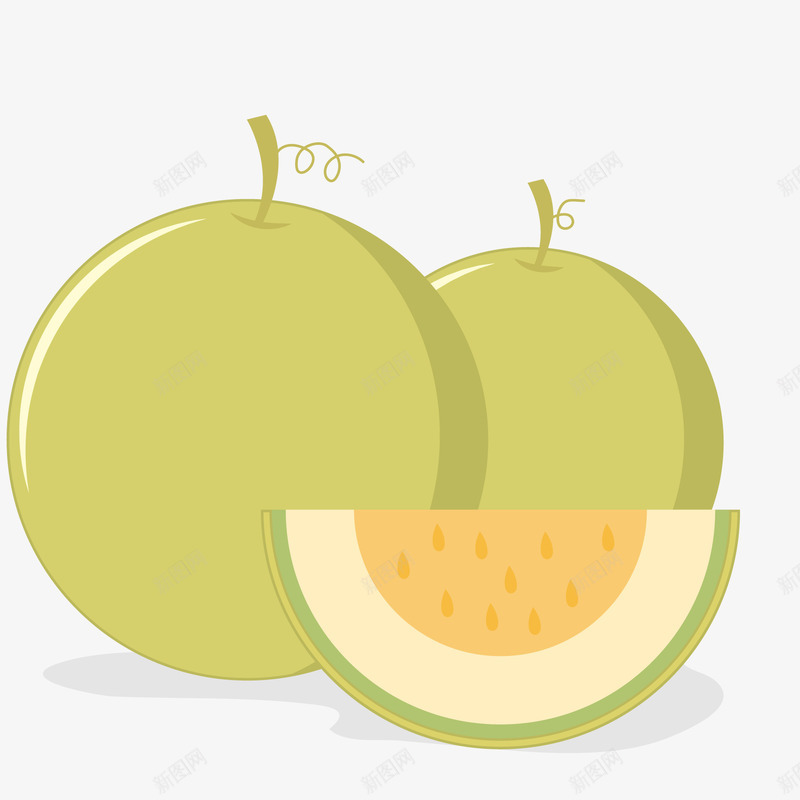 水果植物食物矢量图ai免抠素材_新图网 https://ixintu.com 卡通 哈密瓜 植物 水果 绿色 食物 矢量图