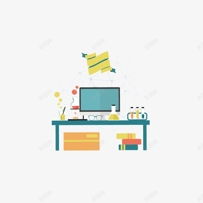 扁平办公场景png免抠素材_新图网 https://ixintu.com 办公桌 卡通
