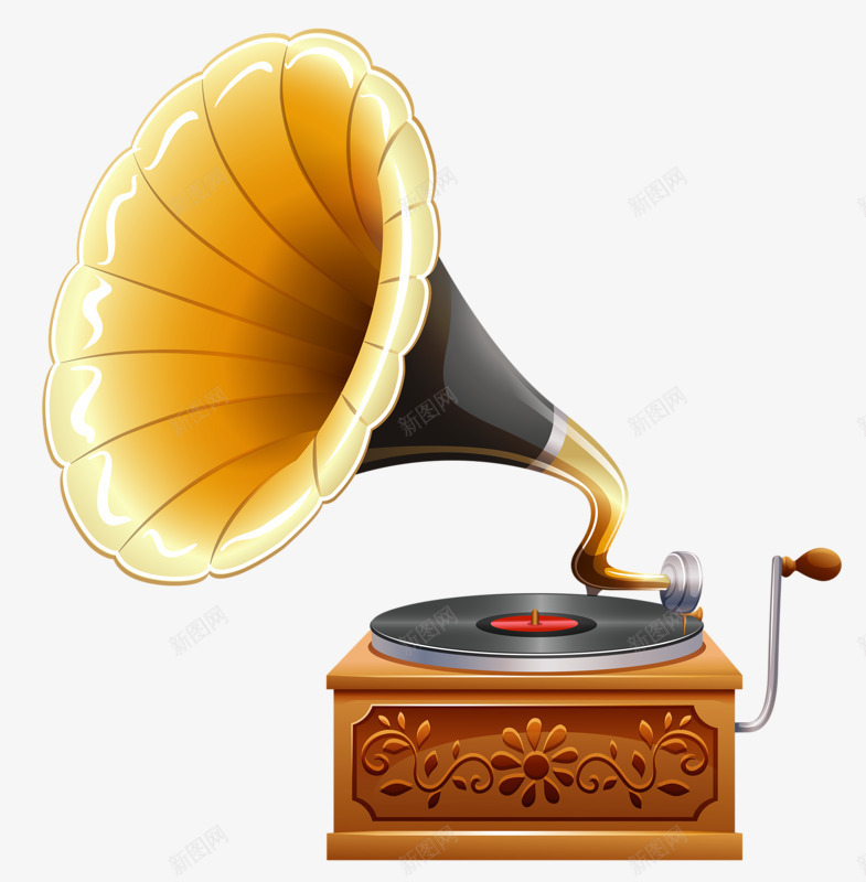 卡通手绘音乐播放器png免抠素材_新图网 https://ixintu.com 喇叭状 复古音乐播放器 磁盘 音乐磁带