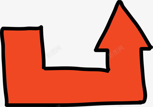 转折箭头png免抠素材_新图网 https://ixintu.com 卡通 手绘 方向 橘红色 简笔 箭头 转折 黑色