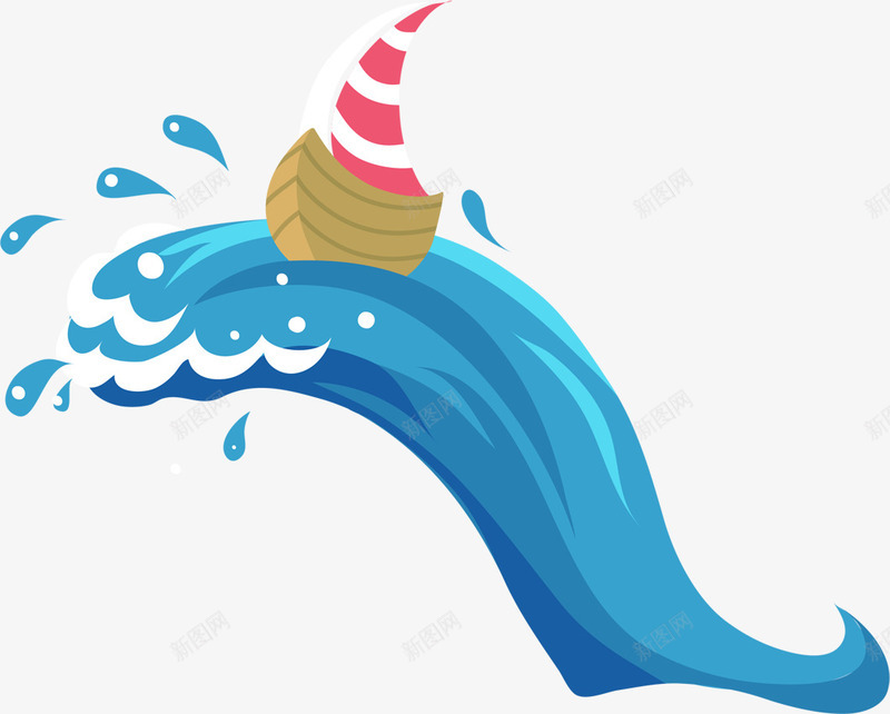 卡通蓝色手绘浪花轮船效果png免抠素材_新图网 https://ixintu.com 卡通 效果 浪花 蓝色 轮船