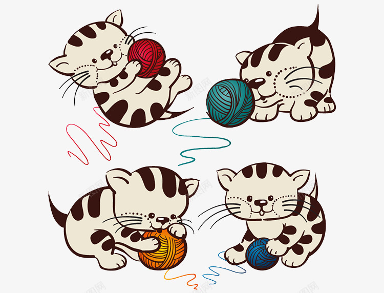 玩毛线的卡通猫咪png免抠素材_新图网 https://ixintu.com 卡通 手绘 毛线 猫咪
