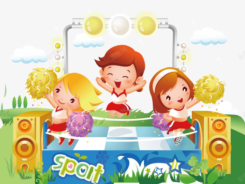 春游png免抠素材_新图网 https://ixintu.com 卡通人物 小孩 春天 游玩 绿色