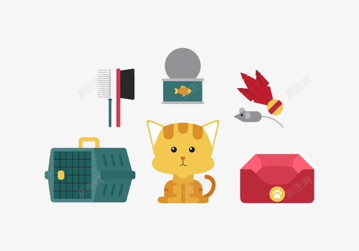 猫咪笼子猫粮宠物png免抠素材_新图网 https://ixintu.com 动物 可爱 工具 清洁