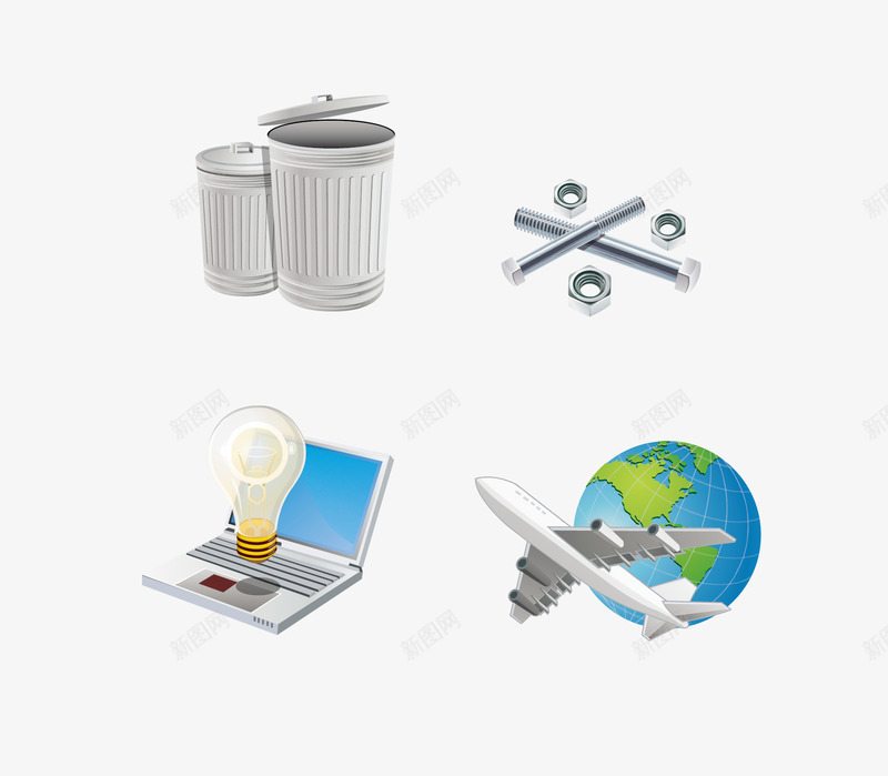 垃圾筐png免抠素材_新图网 https://ixintu.com 信号接收器 地球 灯泡 矢量垃圾筐 螺母