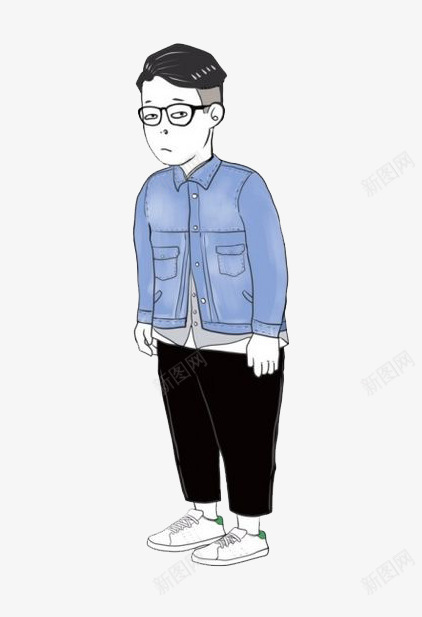 卡通男生png免抠素材_新图网 https://ixintu.com 卡通 手绘 水彩 牛仔外套 男生 眼镜男 装饰