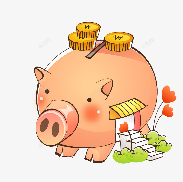 手绘猪png免抠素材_新图网 https://ixintu.com 卡通 可爱卡通 小猪 手绘 手绘图 楼梯 金币