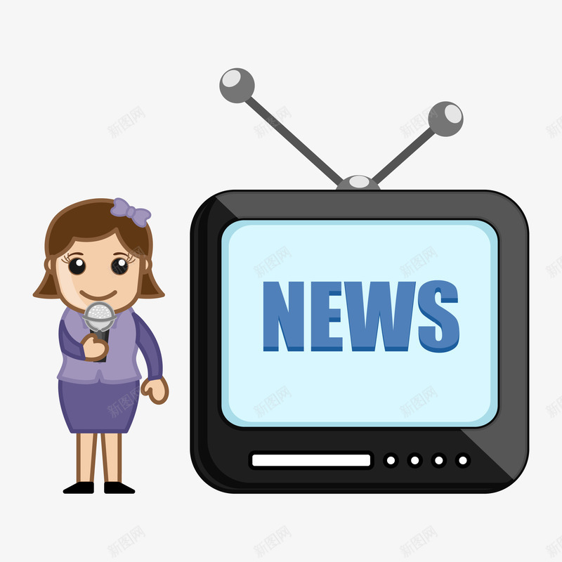 电视png免抠素材_新图网 https://ixintu.com 卡通 女孩 新闻 显示器 电视 采访
