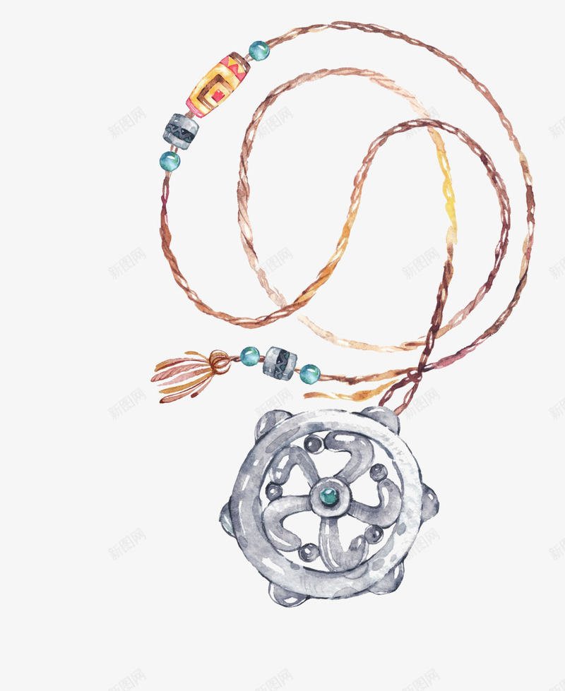 手绘项链png免抠素材_新图网 https://ixintu.com 图案 圆形的 手绘 简图 绳子 花纹 银白色 项链