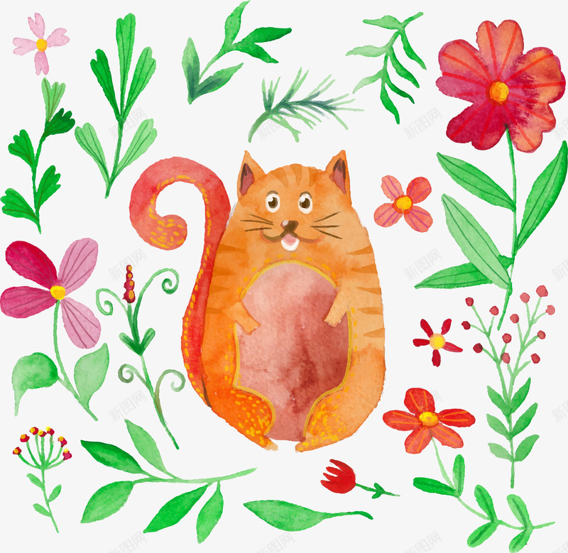 水彩绘花卉和猫咪矢量图ai免抠素材_新图网 https://ixintu.com 水彩绘猫咪矢量 水彩绘花卉 水彩绘花卉和猫咪 矢量水彩绘花卉和猫咪 矢量图