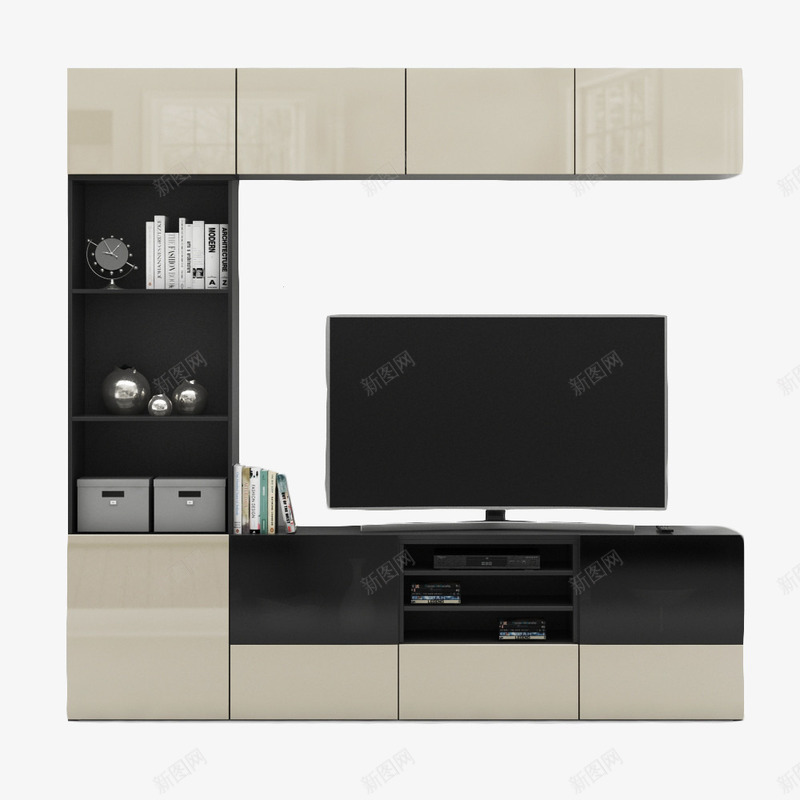 墙柜组合家具png免抠素材_新图网 https://ixintu.com 墙柜 墙柜组合家具 多个墙柜 拼色 拼色米黑色墙柜 米黑色