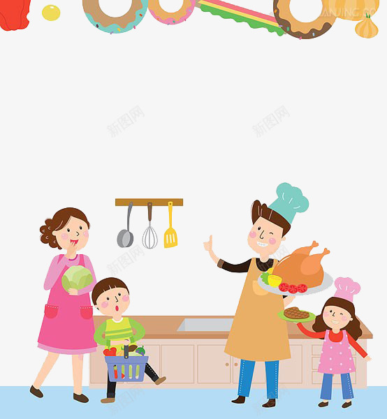 父母做美食png免抠素材_新图网 https://ixintu.com 做美食 卡通 父母 餐具