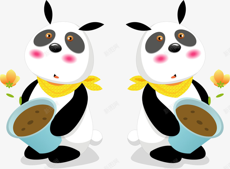 手绘可爱熊猫矢量图ai免抠素材_新图网 https://ixintu.com 可爱熊猫 手绘 杯子 矢量图