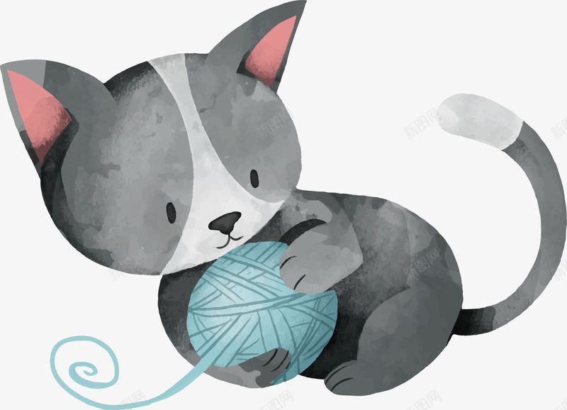 玩毛线团的猫咪矢量图eps免抠素材_新图网 https://ixintu.com 毛线团 水彩猫咪 灰色猫咪 猫咪 玩毛线 矢量png 矢量图