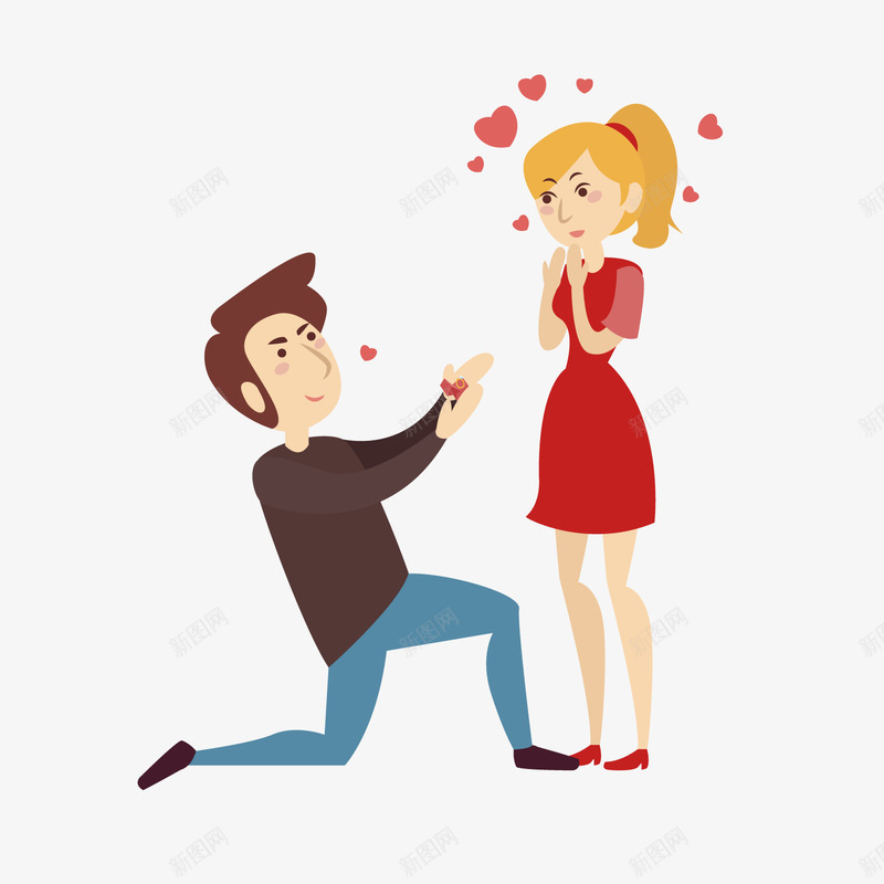彩色创意求婚元素矢量图ai免抠素材_新图网 https://ixintu.com 下跪 创意 卡通 发型 彩色 心形 插画 求婚 矢量图 跪下的姿势