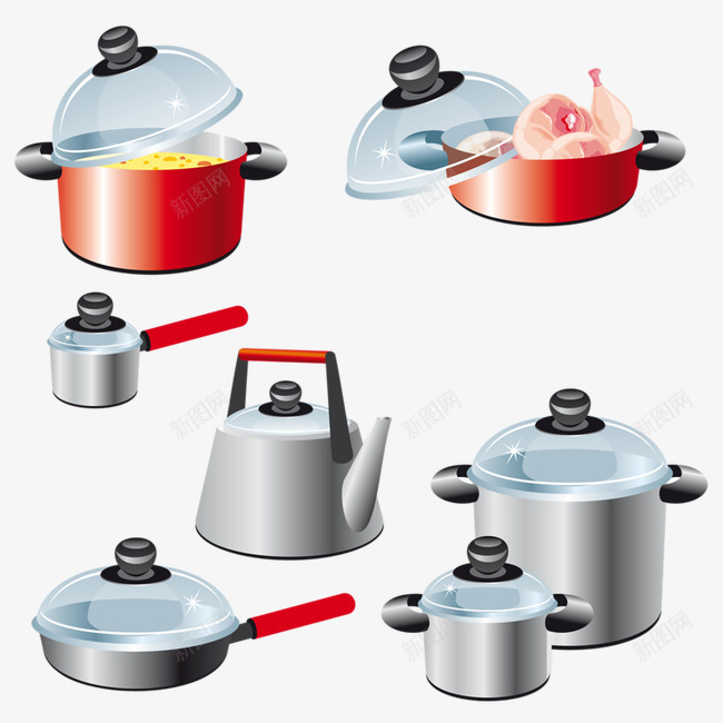 餐具png免抠素材_新图网 https://ixintu.com 不锈钢 手绘 水壶 锅