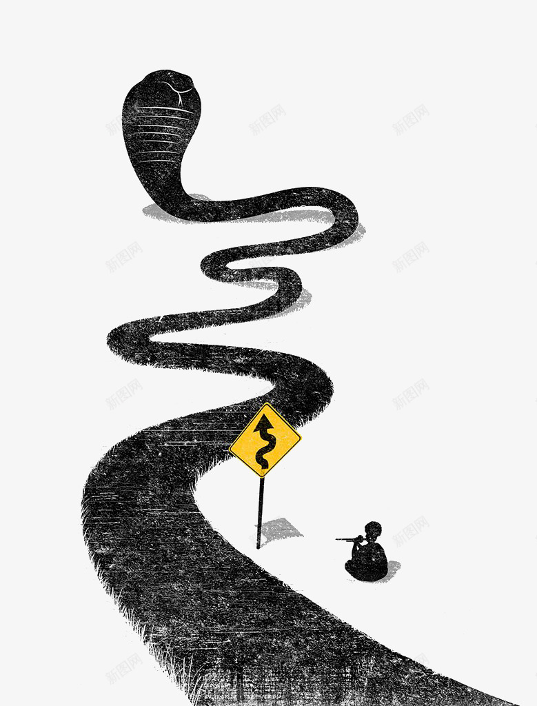 黑色眼镜蛇公路png免抠素材_新图网 https://ixintu.com 公路 大路 弯曲 眼镜蛇 路牌 黑色