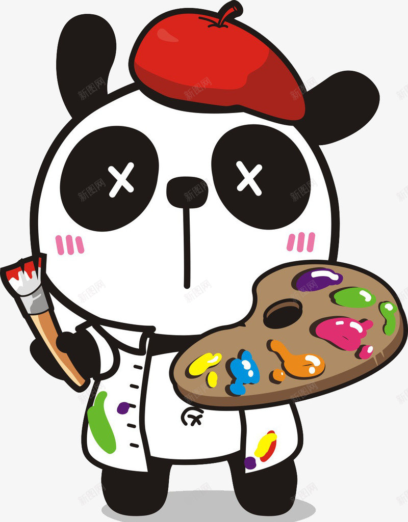 卡通可爱的熊猫画家png免抠素材_新图网 https://ixintu.com 卡通 可爱的 熊猫