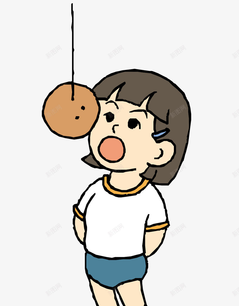 吃苹果的女孩png免抠素材_新图网 https://ixintu.com 卡通 吃苹果的女孩 女孩 绳子栓的苹果 苹果 食品