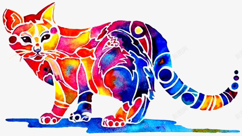 彩色抽象猫咪png免抠素材_新图网 https://ixintu.com 创意 动物 可爱 彩色 抽象 猫咪 花纹