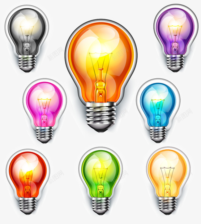 卡通彩色灯泡矢量图ai免抠素材_新图网 https://ixintu.com 卡通 彩色 灯 灯泡 矢量图
