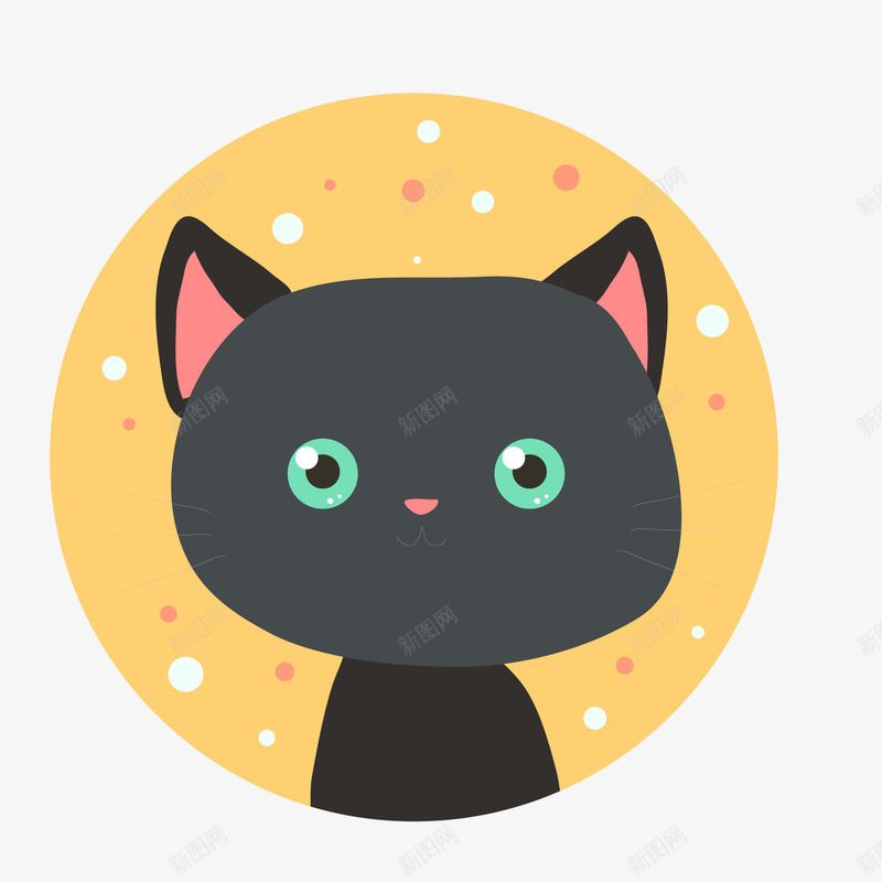 卡通黑色的猫咪矢量图ai免抠素材_新图网 https://ixintu.com 动物 卡通 可爱 圆形 标签 猫咪 黑色 矢量图