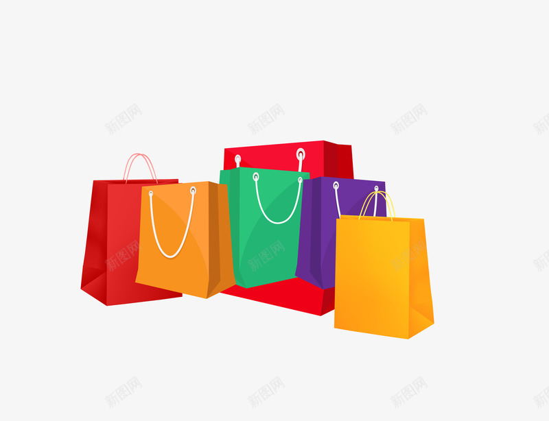 卡通彩色购物袋图标png_新图网 https://ixintu.com 双十二 彩色袋子 网购 购物袋
