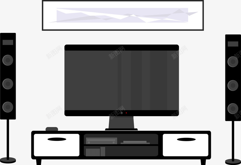 电视机矢量图ai免抠素材_新图网 https://ixintu.com 电视机 电视柜 音响 黑色 矢量图