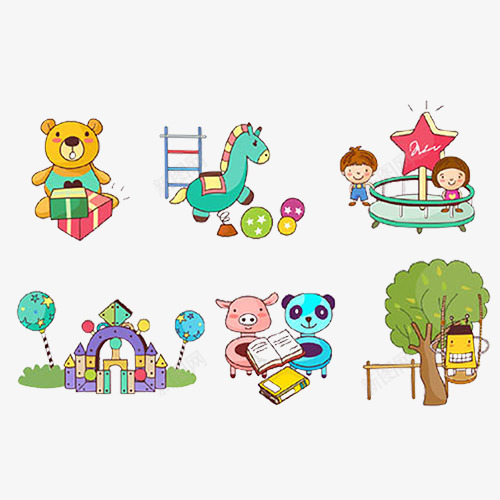 木马秋千幼儿园png免抠素材_新图网 https://ixintu.com 幼儿园 木马 游玩 秋千