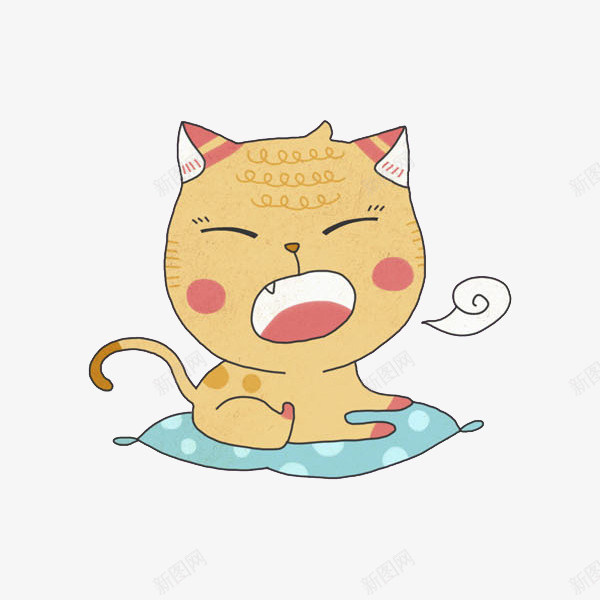 黄色猫咪png免抠素材_新图网 https://ixintu.com 宠物 尖牙 手绘 打哈欠 耳朵 花纹 黄色猫咪
