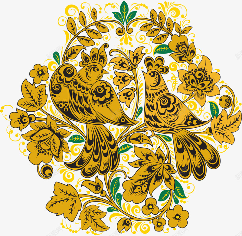 凤凰花纹装饰png免抠素材_新图网 https://ixintu.com 凤凰 叶子 底纹 手绘 橘色 花纹
