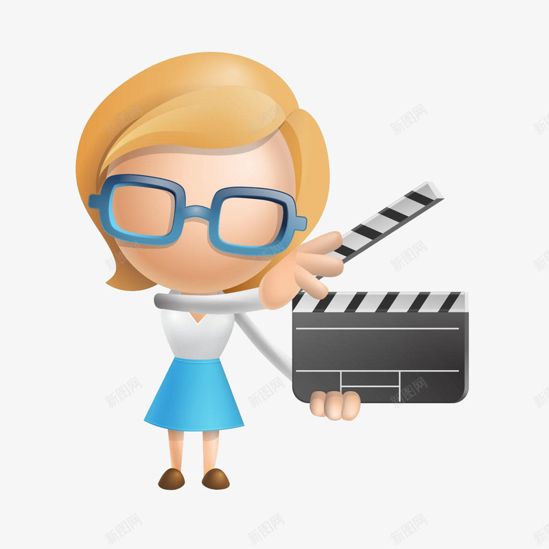 卡通拍电影的女孩png免抠素材_新图网 https://ixintu.com 卡通 场记板 场记牌 女孩 拍电影 电影 电影业 胶卷