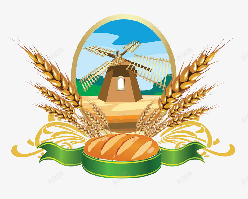 粮食png免抠素材_新图网 https://ixintu.com 小麦 面包 风车
