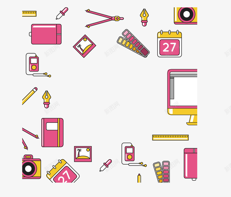 世界平面日学习用品套装矢量图ai免抠素材_新图网 https://ixintu.com 世界平面设计日 世界平面设计日学习用品套装矢量素材免费下载 卡通 学习用品套装 尺子 手绘 电脑 钢笔 铅笔 矢量图