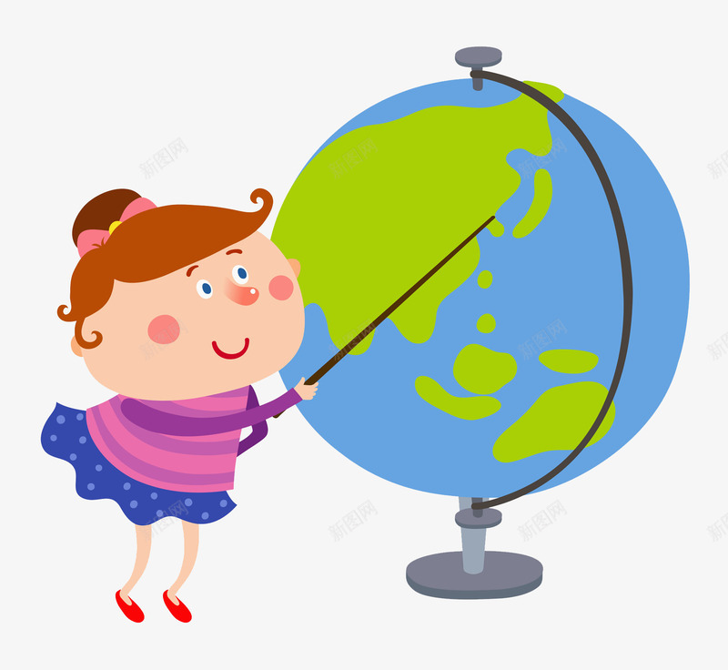 弄地图的女孩png免抠素材_新图网 https://ixintu.com 儿童 卡通 地球仪 女孩 学生 孩子 手绘 教学 教育 蓝色