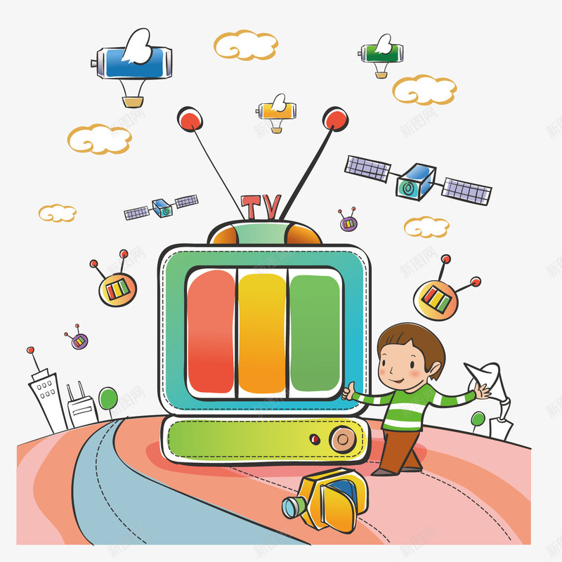 看电视的小男孩png免抠素材_新图网 https://ixintu.com 卫星 电视 男孩 雷达