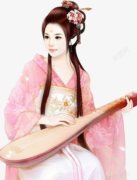 粉衣女子琵琶长发人物造型png免抠素材_新图网 https://ixintu.com 人物 女子 琵琶 造型 长发