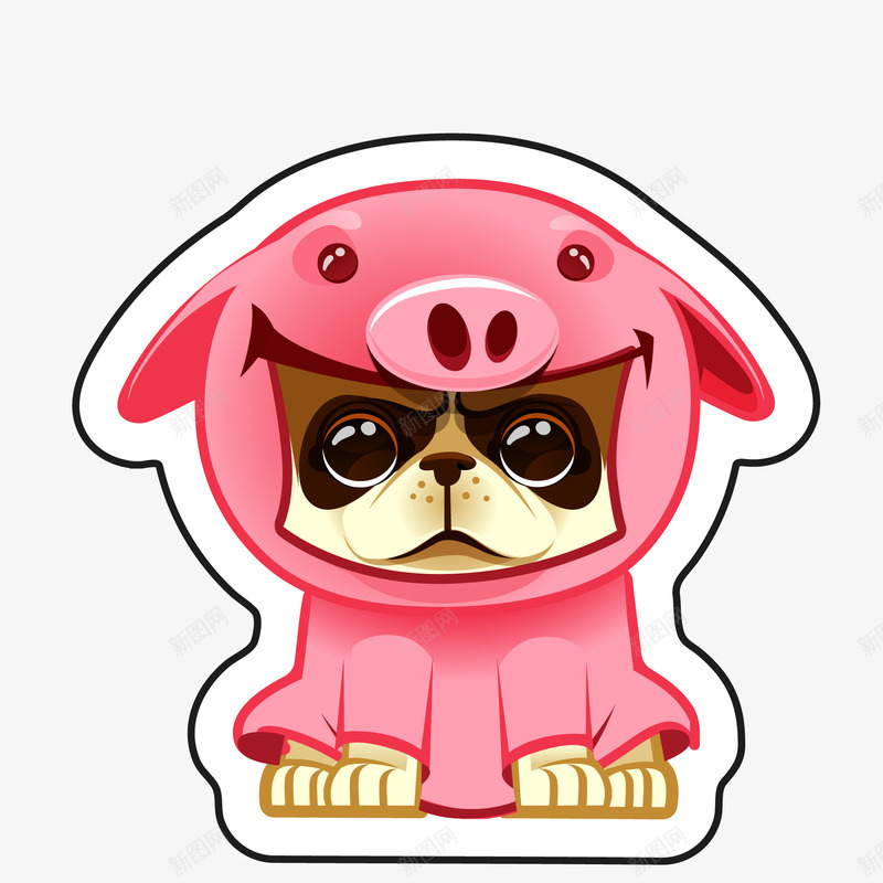 穿着小猪服装的小狗矢量图ai免抠素材_新图网 https://ixintu.com 动物 宠物 小狗 小猪服装 服装 狗年 贴纸设计 矢量图